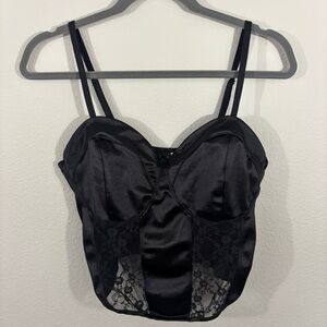 H&M Divided Black Lacy Lingerie Style Strappy Tank Sz L Floral Romantic Flirty